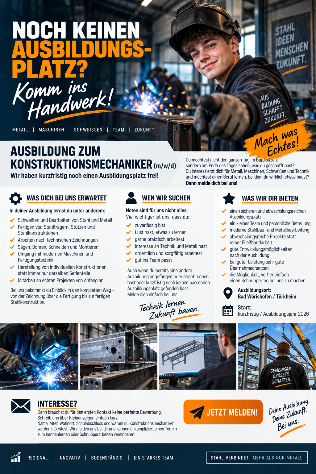 Stellenanzeige: Ausbildung zum Konstruktionsmechaniker (m/w/d)